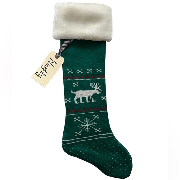 ⭐️ 4/$25 Luxurious Christmas Faux Fur Knit Stocking Green, Fair Isle Style - Picture 3 of 7